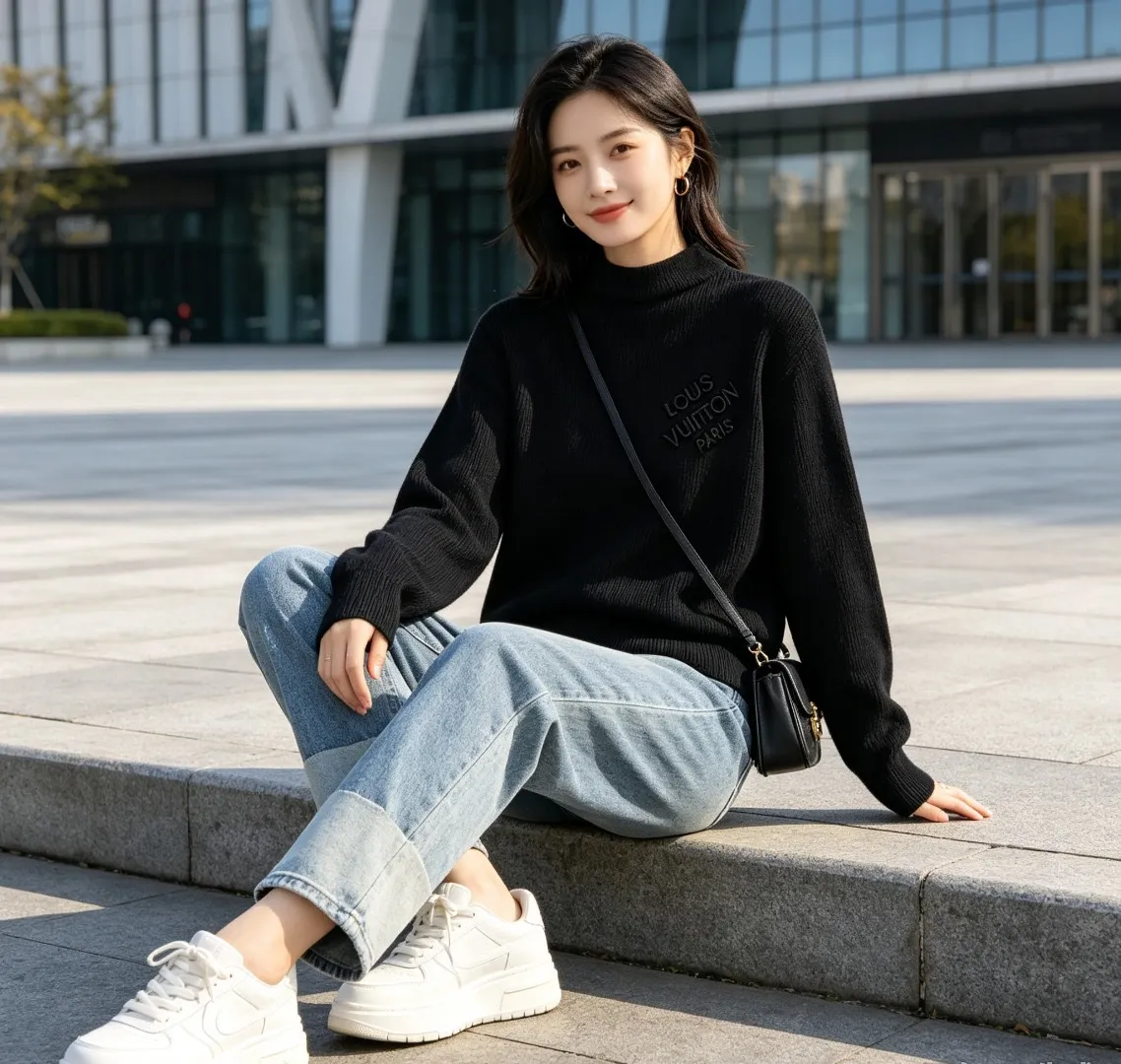 Louis Vuitton/Louis Vuitton Letter Embroidered Round Neck Sweater